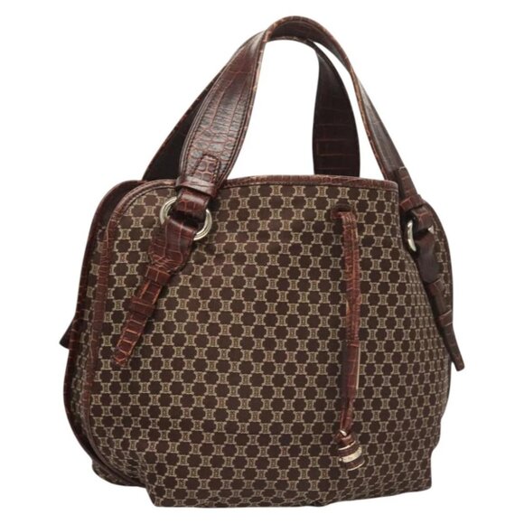 CELINE Macadam Canvas Hand Bag Brown Gold Auth sw683 - Picture 1 of 16